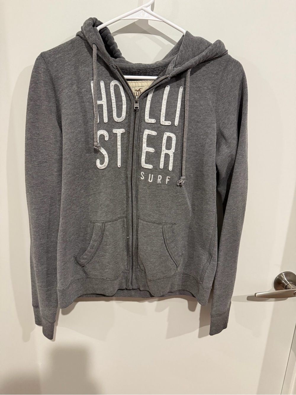 Hollister Gray Full-Zip Hooded Sweatshirt with Embroidered Logo